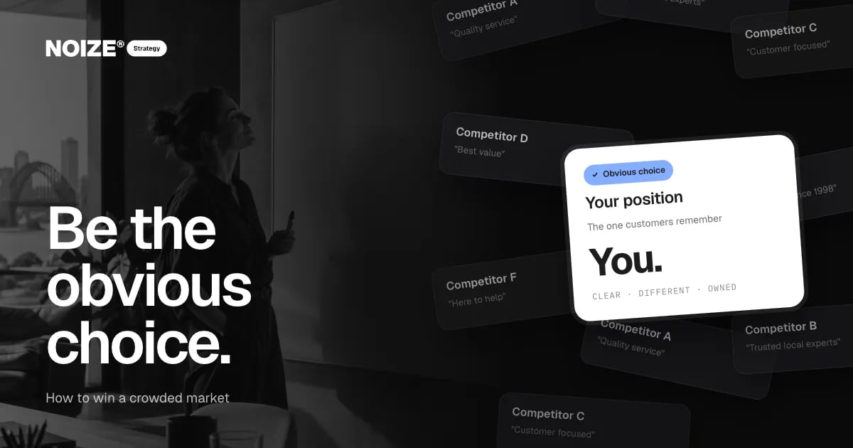 A wall of competitors with identical taglines and one white card reading Your position: You.
